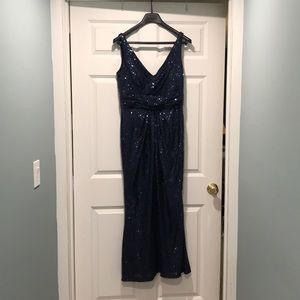 Navy Sequined Surplice Bridesmaid Dress